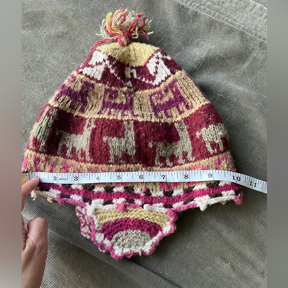 🦙 The Real Deal! 100% alpaca ear flap beanie hat skull cap pom pom.Made in Peru - Picture 5 of 7